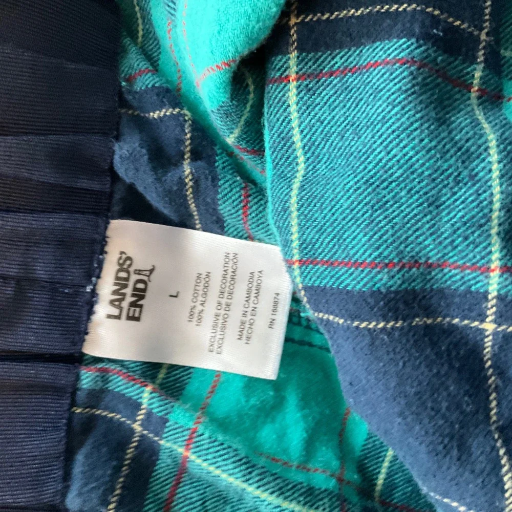 Lands End Plaid Flannel Pajama Set Long Sleeve Button‎ Up Pants Women's L